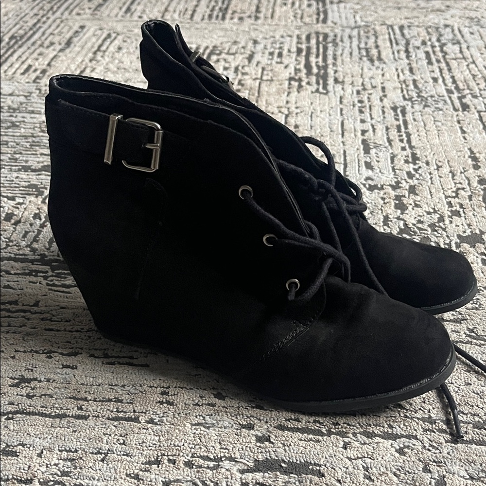Black Suede Wedge Ankle Boots